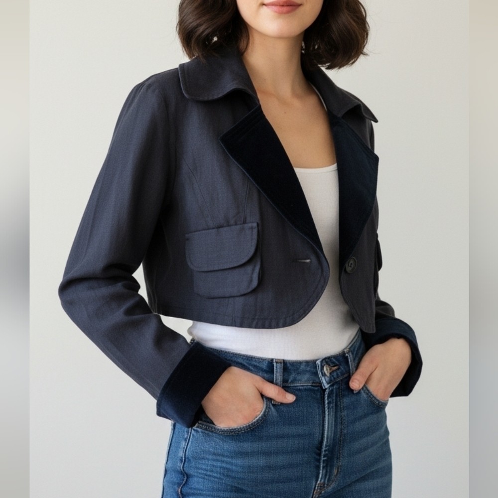 Hache Navy Blue Cropped Blazer Jacket size 44 (made in Italy) US 8